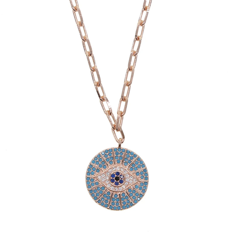 CZ Paved Evil Eye Pendant Necklace with Chain