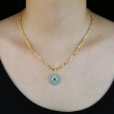 CZ Paved Evil Eye Pendant Necklace with Chain