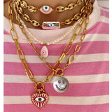 Pink Heart Pendant Choker Layer Necklace for Women