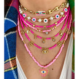Pink Heart Pendant Choker Layer Necklace for Women