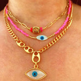 Pink Heart Pendant Choker Layer Necklace for Women