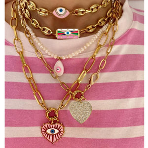 Pink Heart Pendant Choker Layer Necklace for Women