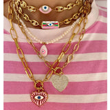 Pink Heart Pendant Choker Layer Necklace for Women