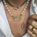 Boho Freshwater Pearl Tennis Necklace with Carabiner Clasp