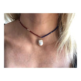 Boho Pearl Choker Periwinkle Pendant Necklace Women Seed Bead Collar