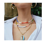 Boho Pearl Choker Periwinkle Pendant Necklace Women Seed Bead Collar