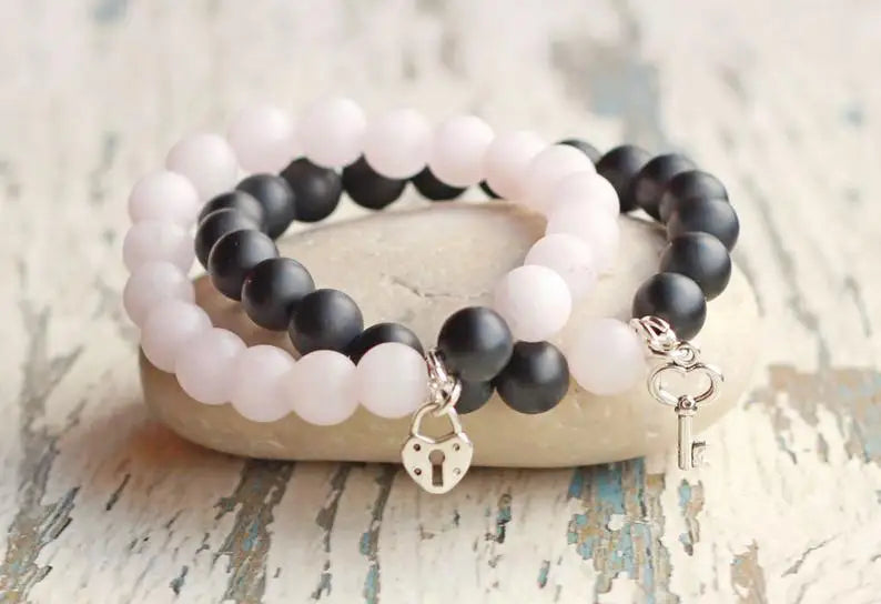 Couple Matching Pink Bracelets - His Hers Anniversary Wedding Bracelet
