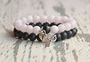 Couple Matching Pink Bracelets - His Hers Anniversary Wedding Bracelet