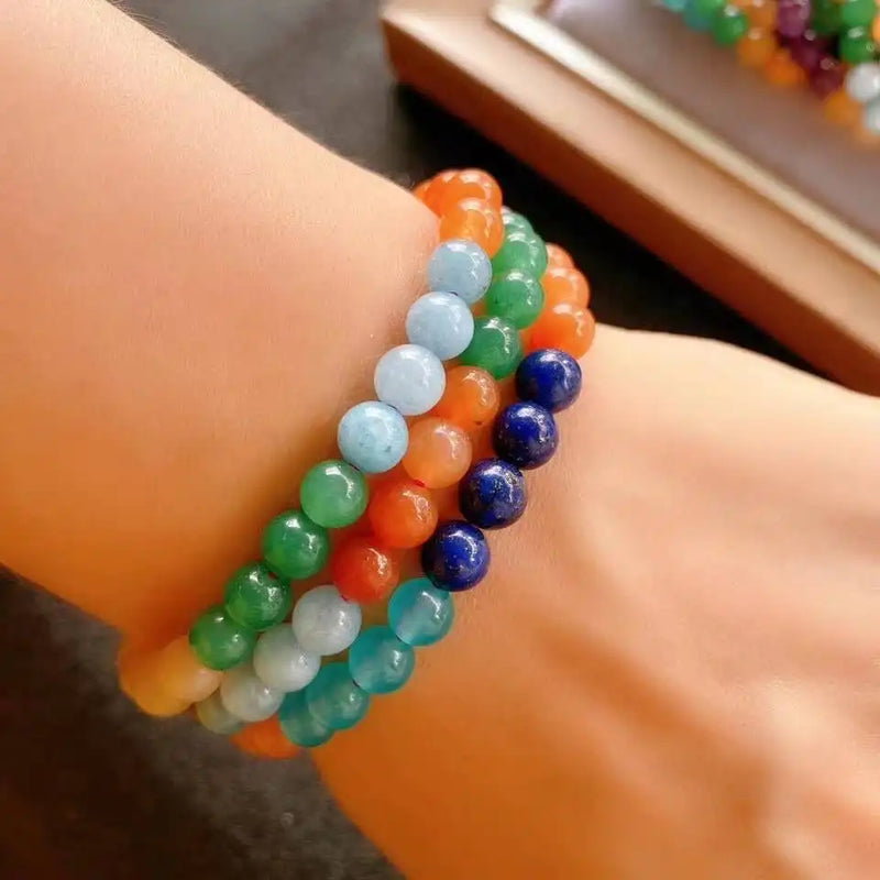 Gemstone Beads Bracelet Amethyst Lapis Lazuli Aventurine Natural Stone Jewelry