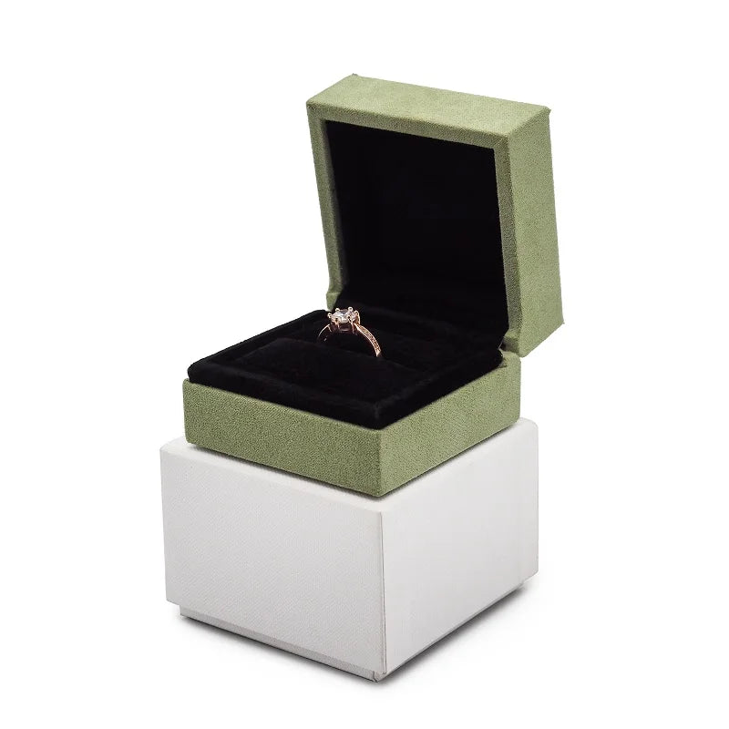 Green Suede Jewelry Box Set with Four-Leaf Clover Necklace
