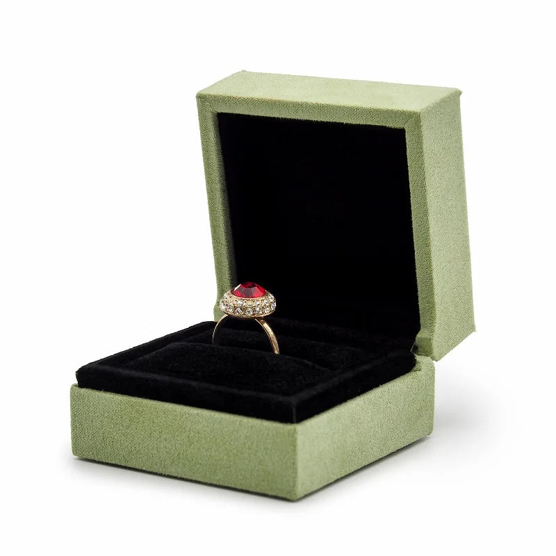 Green Suede Jewelry Box Set with Four-Leaf Clover Necklace