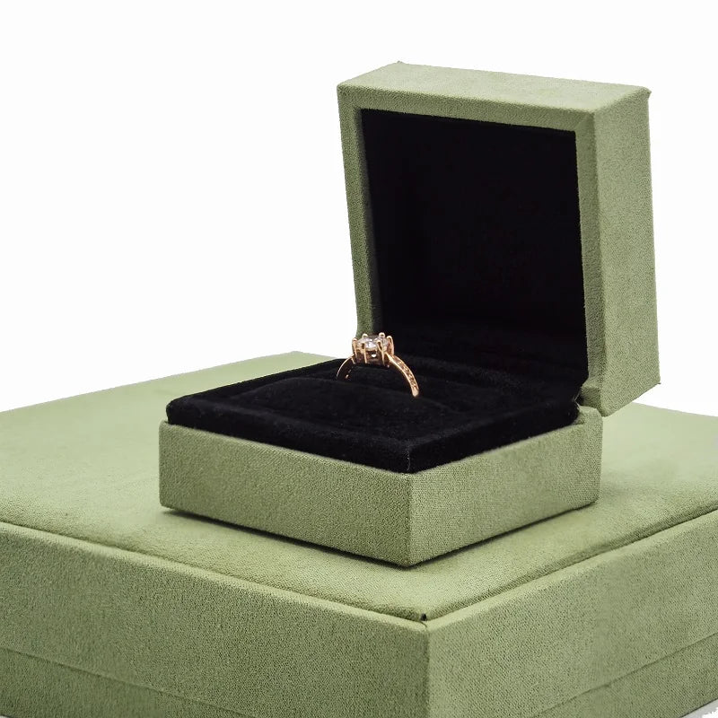 Green Suede Jewelry Box Set with Four-Leaf Clover Necklace