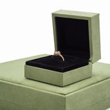 Green Suede Jewelry Box Set with Four-Leaf Clover Necklace