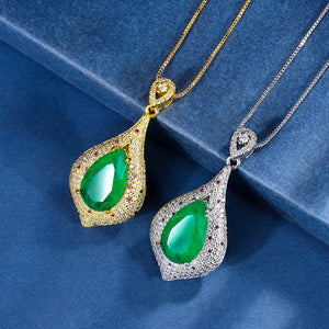 Copper Plated Grandmother Green Water Drop Pendant Necklace