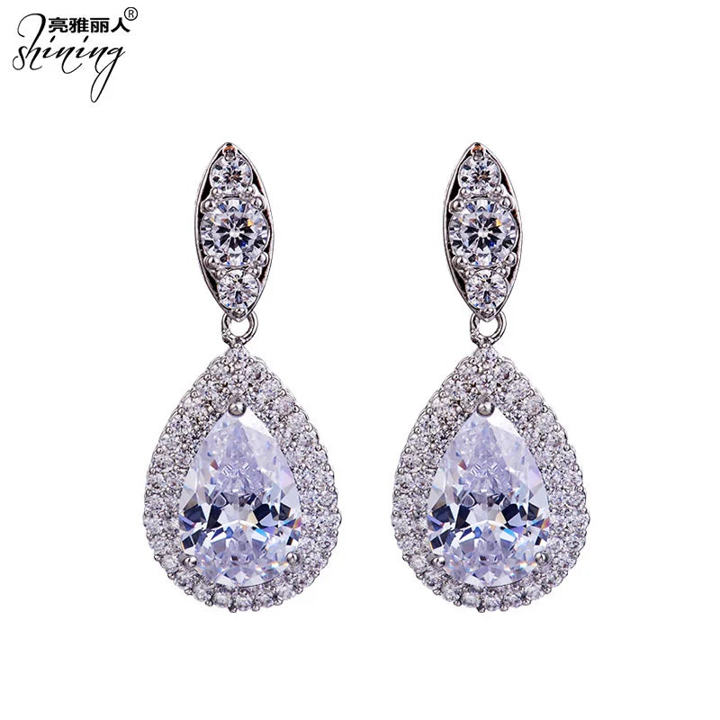 Water Drop Zircon 925 Sterling Silver Pearl Ball Earrings