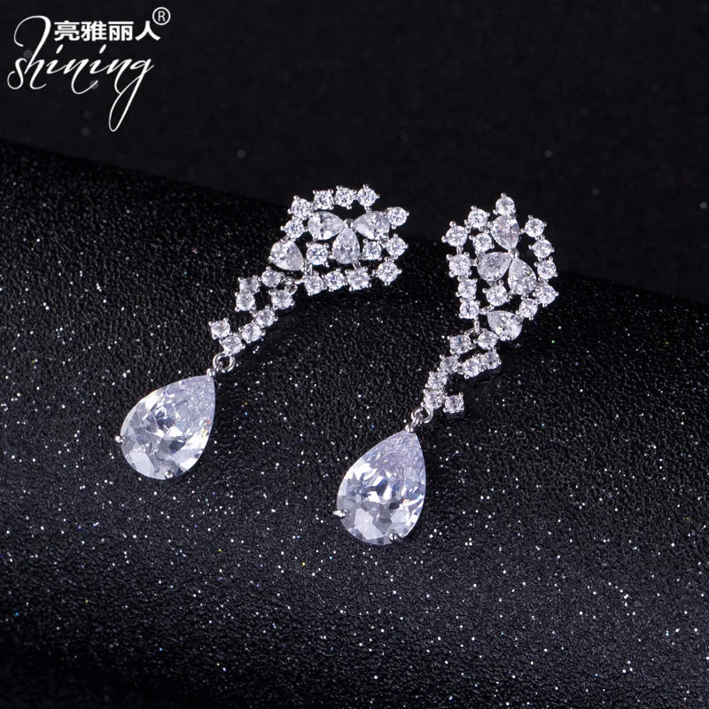 925 Silver Needle Zircon Tassel Drop Earrings for Banquet Dress