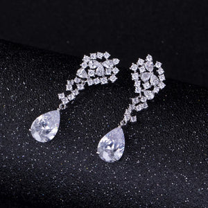 925 Silver Needle Zircon Tassel Drop Earrings for Banquet Dress