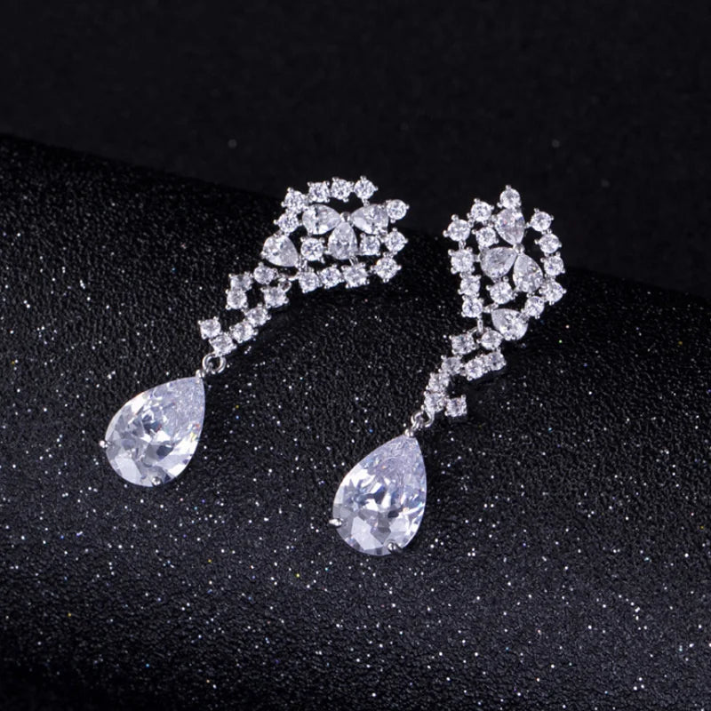 925 Silver Needle Zircon Tassel Drop Earrings for Banquet Dress