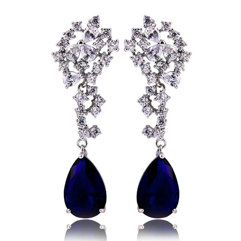 925 Silver Needle Zircon Tassel Drop Earrings for Banquet Dress