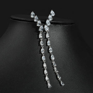 925 Silver Crystal Tassel Earrings Fairy Style Long Elegant Net Red