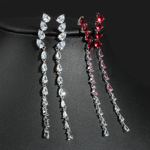 925 Silver Crystal Tassel Earrings Fairy Style Long Elegant Net Red