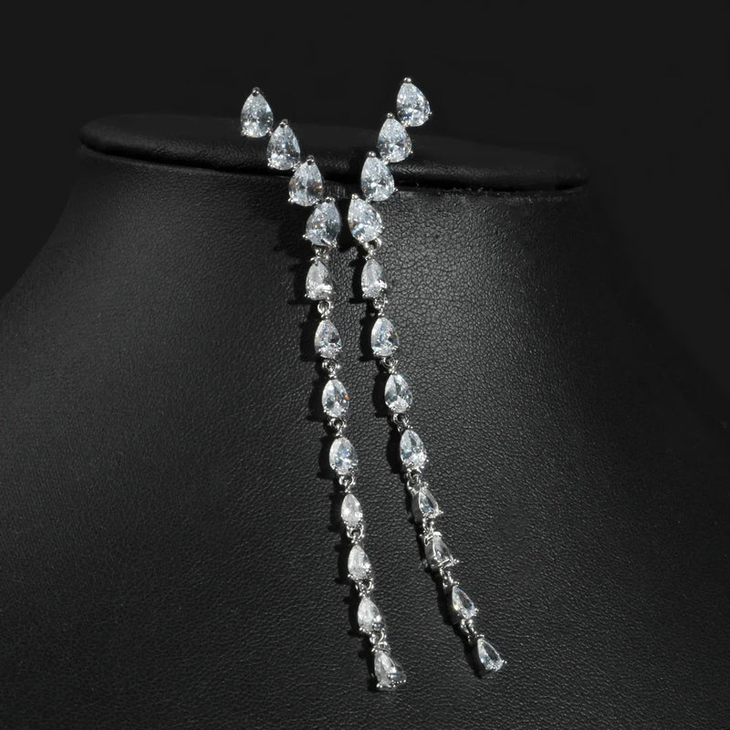 925 Silver Crystal Tassel Earrings Fairy Style Long Elegant Net Red