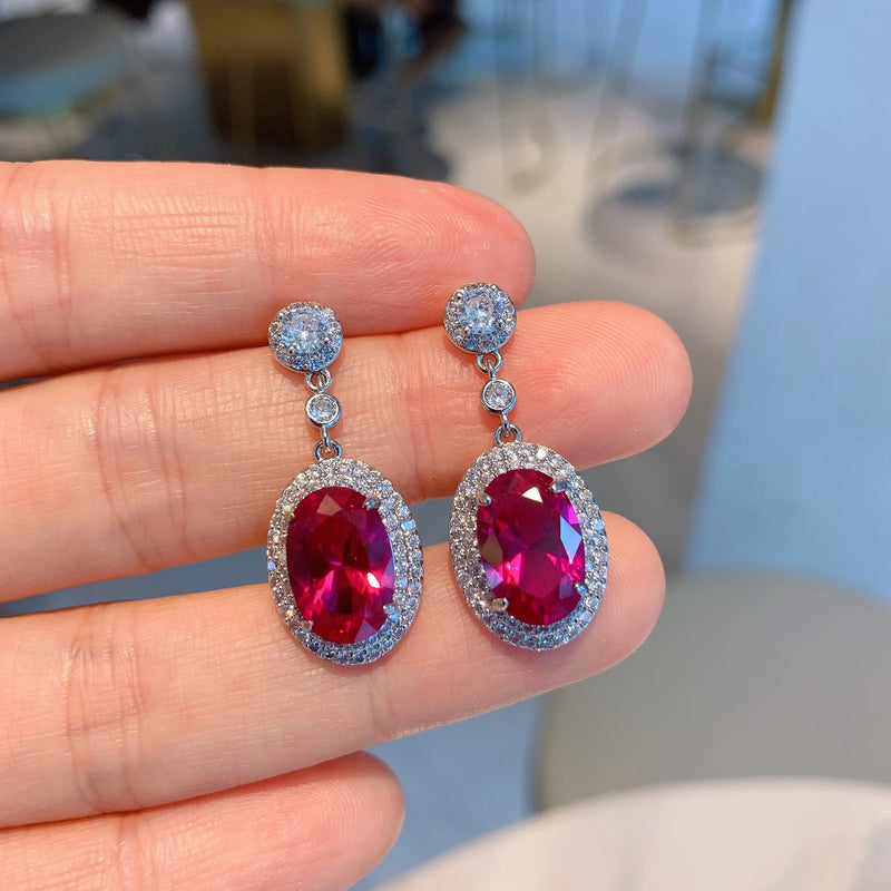 Caibao Corundum Pigeon Blood Red Treasure Earrings