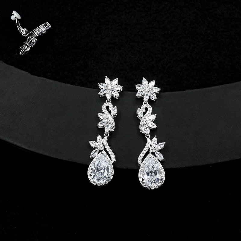 Colorful Zircon Tassel Earrings, Electroplated Flowers