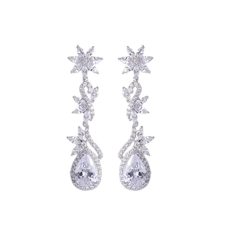 Colorful Zircon Tassel Earrings, Electroplated Flowers