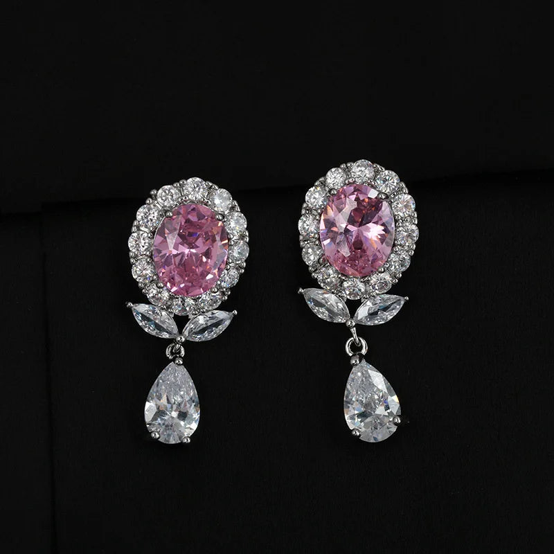 Colorful Zircon 925 Silver Flower Violet Earrings