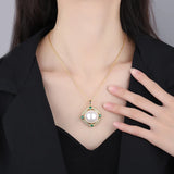 Copper Plated Inlaid Shell Pendant Necklace 20mm