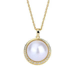 Copper Plated Inlaid Shell Pendant Necklace 20mm