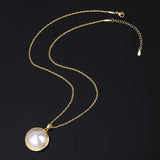 Copper Plated Inlaid Shell Pendant Necklace 20mm