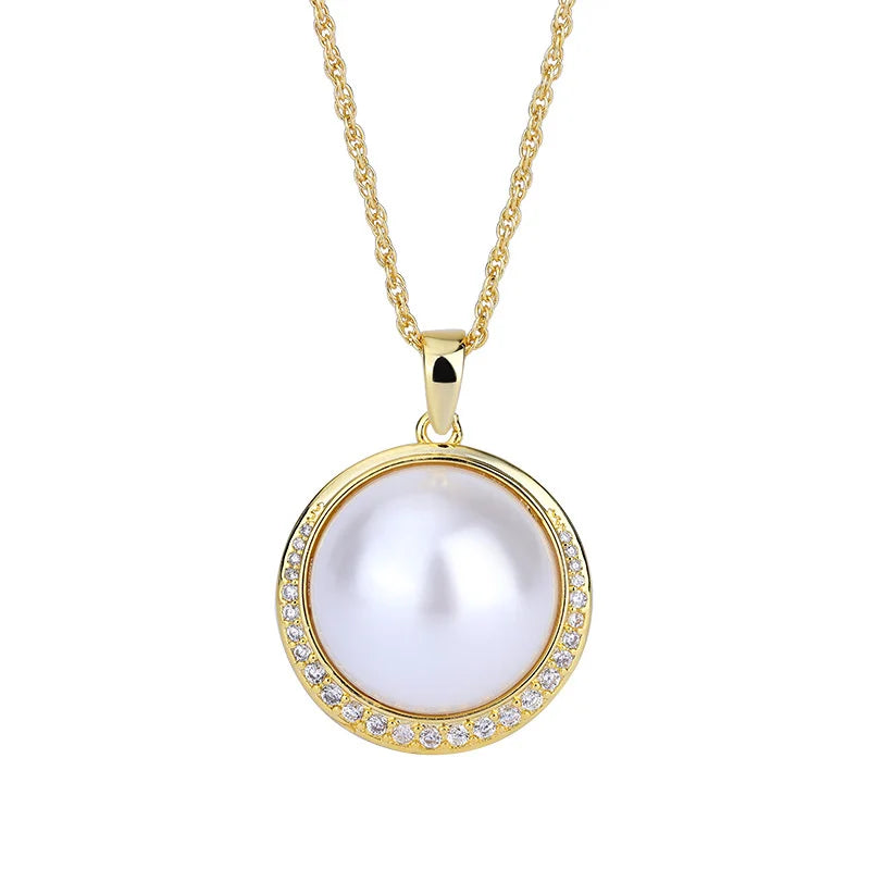Copper Plated Inlaid Shell Pendant Necklace 20mm