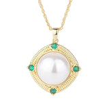 Copper Plated Inlaid Shell Pendant Necklace 20mm