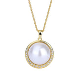 Copper Plated Inlaid Shell Pendant Necklace 20mm