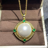 Copper Plated Inlaid Shell Pendant Necklace 20mm