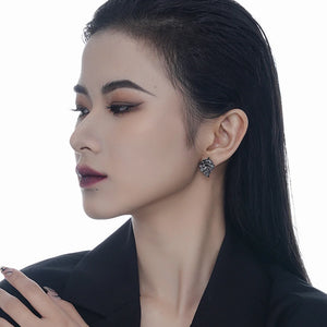 Dark Wind Sterling Silver S925 Leaf Texture Earrings Female