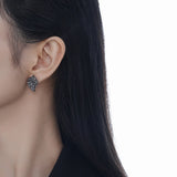 Dark Wind Sterling Silver S925 Leaf Texture Earrings Female