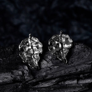 Dark Wind Sterling Silver S925 Leaf Texture Earrings Female