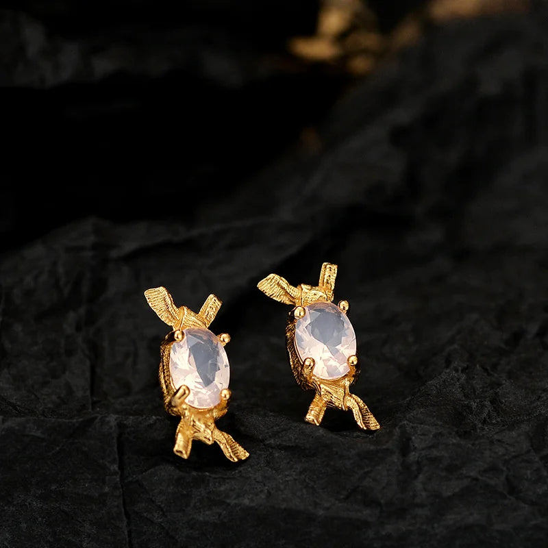 Delicate S925 Sterling Silver Wind Crystal Earrings Sweet Person