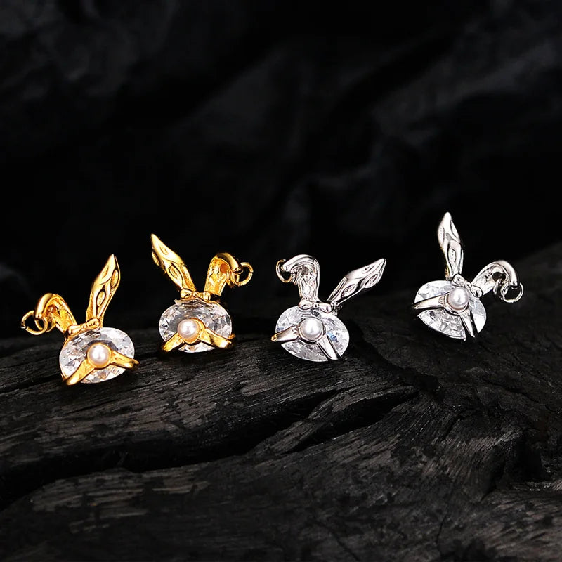 Small S925 Sterling Silver Rabbit Flash Diamond Bead