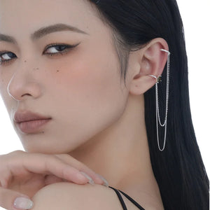 E5152 Dual Wear S925 Sterling Silver Chain Ear Clip for Women's Inset St