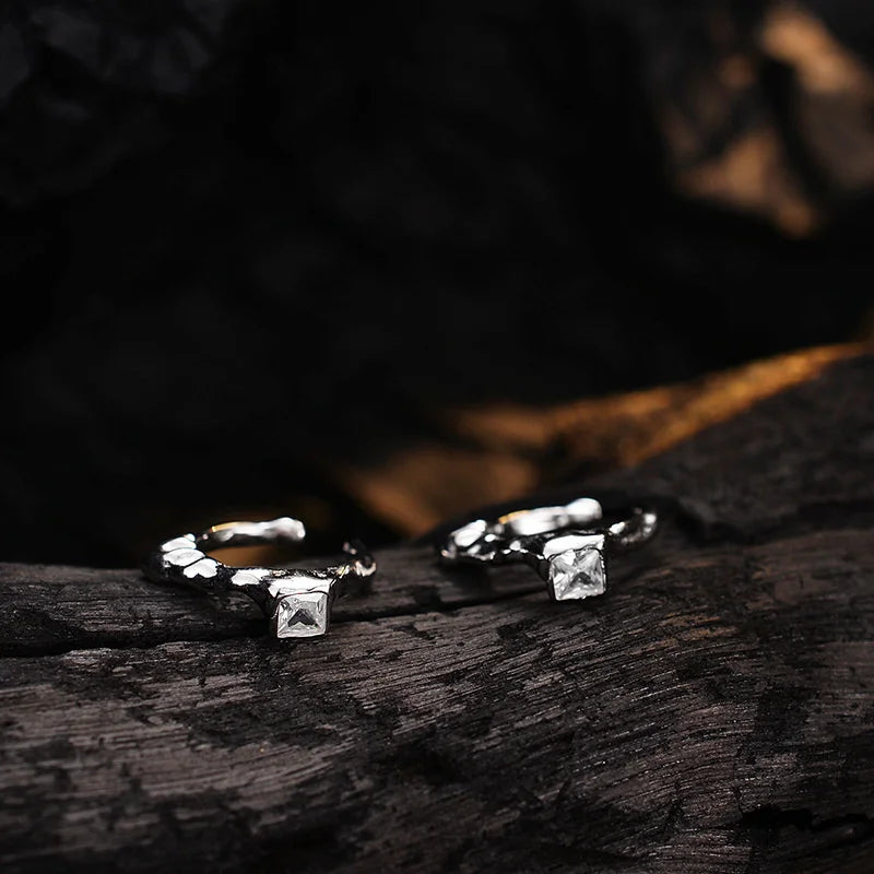 Square Diamond Zircon Clip Earrings S925 Sterling Silver