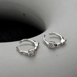 Square Diamond Zircon Clip Earrings S925 Sterling Silver