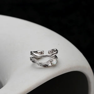 Opal Stone S925 Pure Silver Ear Clip Women's Double Layer Holl