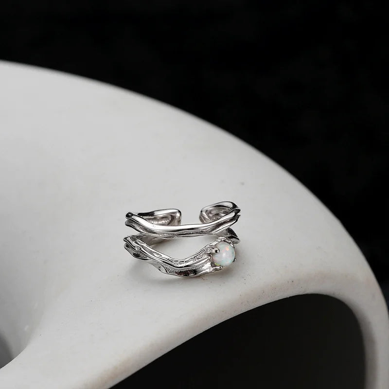 Opal Stone S925 Pure Silver Ear Clip Women's Double Layer Holl