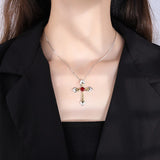 Emerald Pendant Female Wind Colorful Cross Red Treasure Plated Necklace