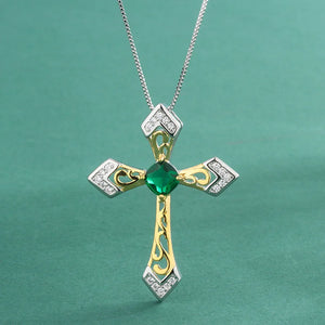 Emerald Pendant Female Wind Colorful Cross Red Treasure Plated Necklace