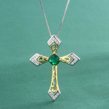 Emerald Pendant Female Wind Colorful Cross Red Treasure Plated Necklace